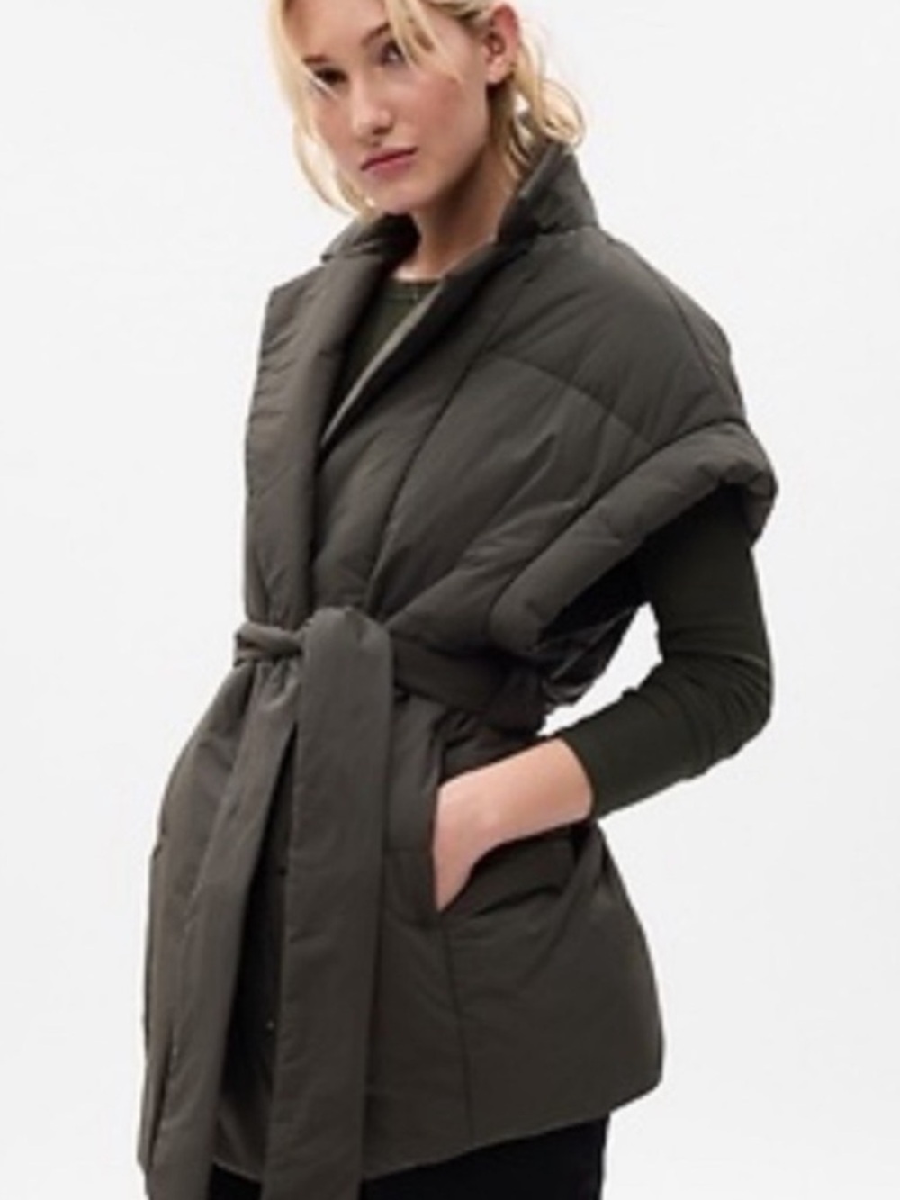 GAP Brown Quilted Sleeveless Belted Puffer Vest